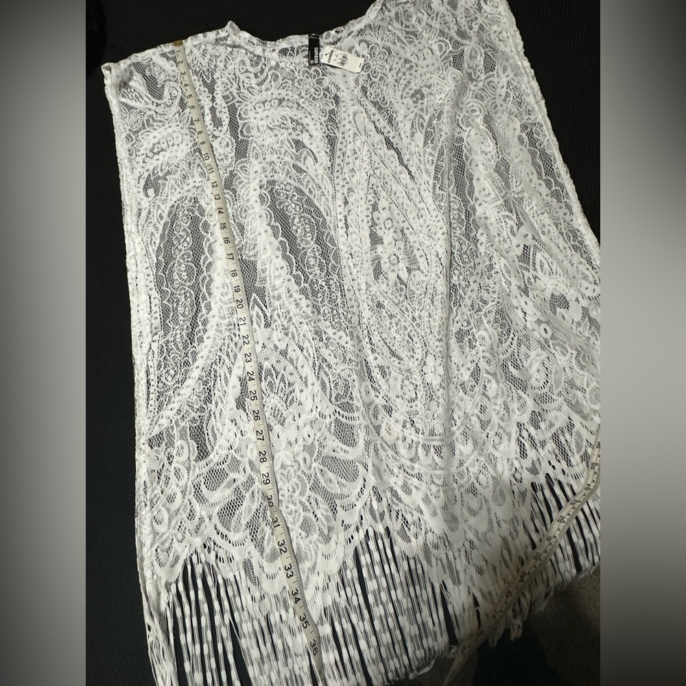 Express OS White Lace Pull Over Cover Up Top With Fringe NWT Festival Bohemian